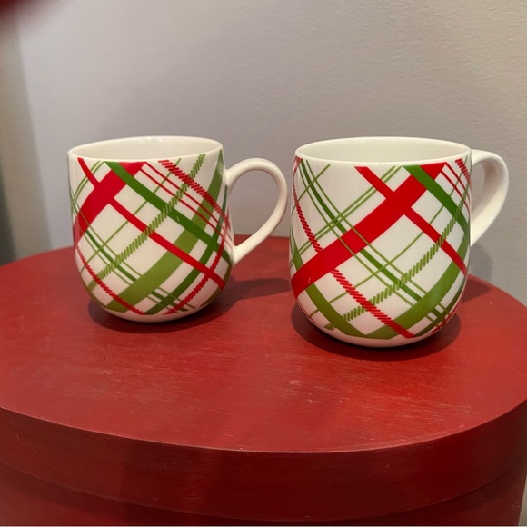 Crate and Barrel expresso or eggnog cups.  Two, holiday plaid. - Picture 2 of 6